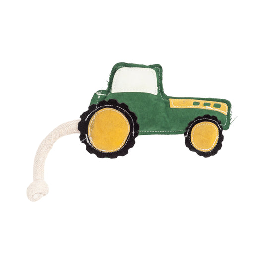Country Living Faux Leather Green Tractor Dog Chew Toy, Durable, Safe and Non-Toxic