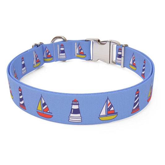 Sailboats and Lighthouses Dog Collar