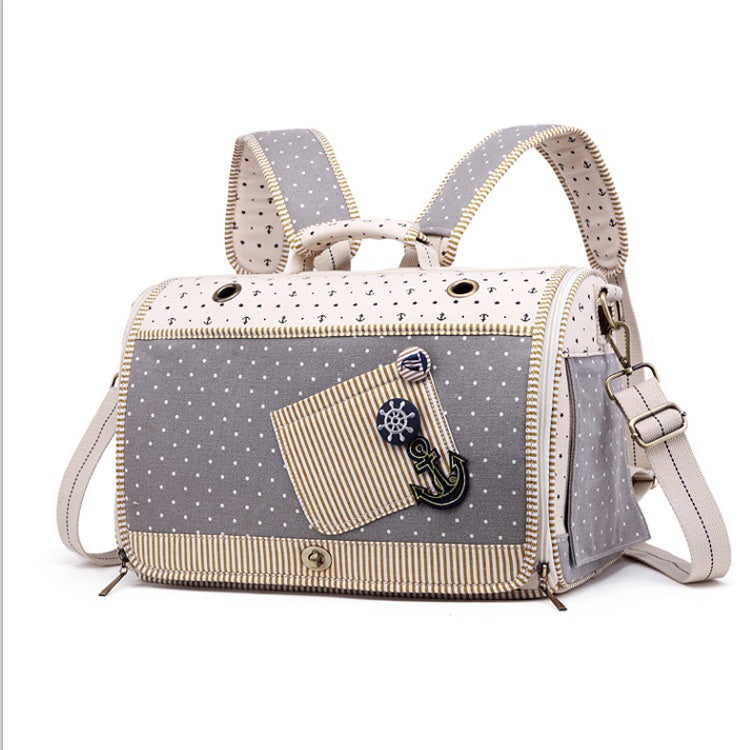 Pet Carrier Bag & Backpack – Nautical Style, Breathable Linen