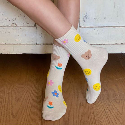 Premium Women’s Fashion Crew Socks with Design Patterns