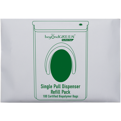 beyondGREEN Dog Waste Bags – Single-Pull Dispenser Refill Pack – Made in USA, Leak-Resistant, One-At-A-Time Dispensing (100 Bags per Pack)