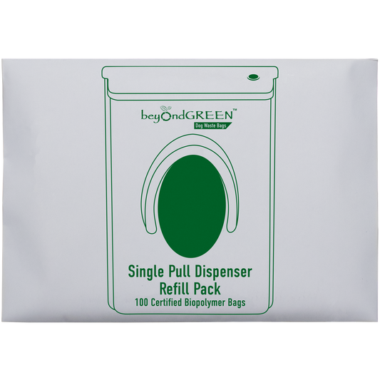 beyondGREEN Dog Waste Bags – Single-Pull Dispenser Refill Pack – Made in USA, Leak-Resistant, One-At-A-Time Dispensing (100 Bags per Pack)