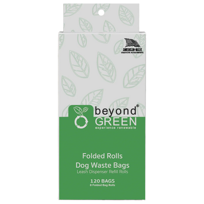 beyondGREEN Dog Waste Bags – Folded Rolls – Made in USA, Leak-Resistant, Extra-Strong
