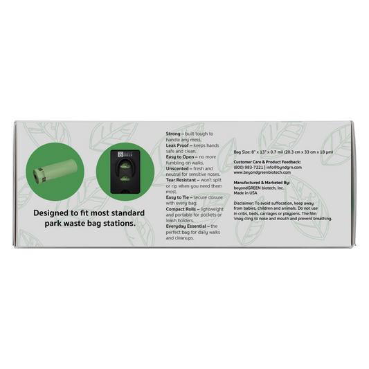 beyondGREEN Dog Waste Bags – Grab & Go Bulk Pack – 200 Bags on Roll with Core - Made in USA, Leak-Resistant, Folded Rolls