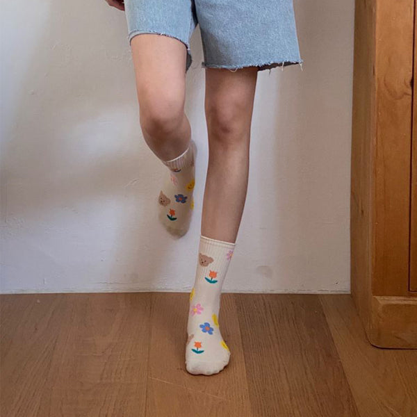 Premium Women’s Fashion Crew Socks with Design Patterns