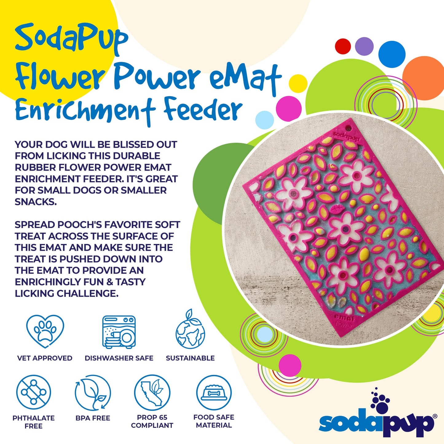 Flower Power emat - Enrichment Lick Mat for Dogs and Cats | Flower Design | USA Made