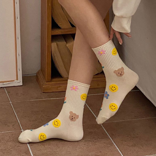 Premium Women’s Fashion Crew Socks with Design Patterns