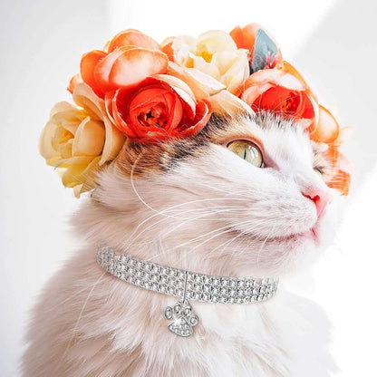 3-Piece Bling Rhinestones Pet Collars Glitter Pendant Dog Collars Adjustable Crystal Cat Collar Elastic Pet Necklace for Small Pet Cat Dogs Puppy (White)