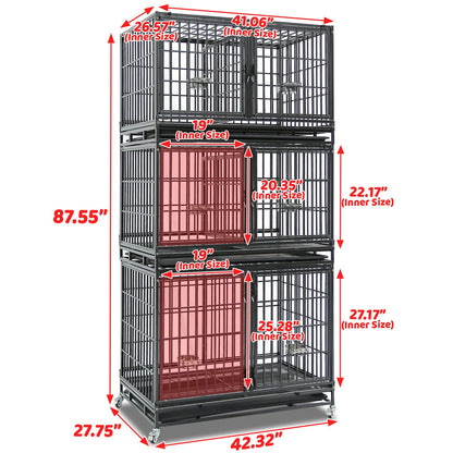43" Three-Tier Foldable Dog Crate 43TTS