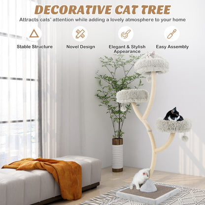 70" Tall Metal Cat Tree Tower with 3 Plush Perches & Sisal Scratching Posts
