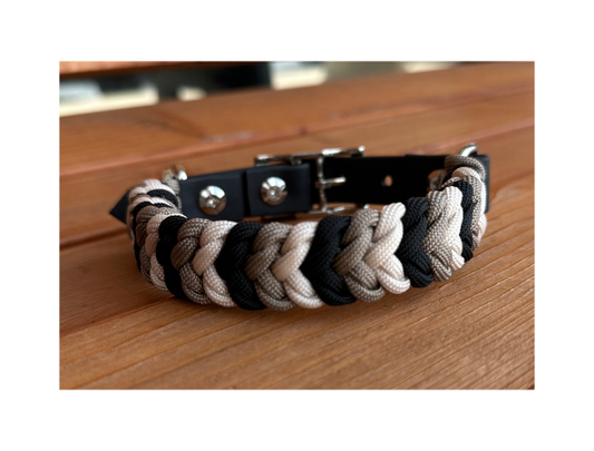 Coiled Charm Hand Braided Dog Collar in Black, Tan, & Cream