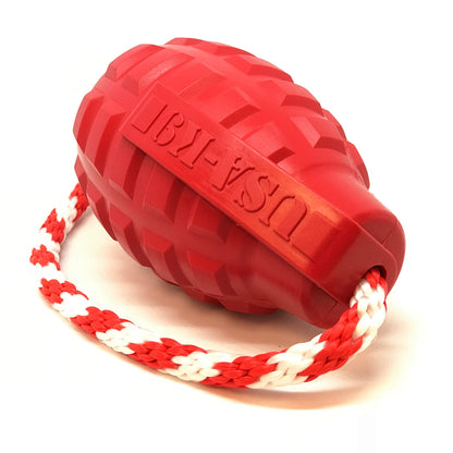 USA-K9 Grenade Shaped Durable Rubber Chew Toy, Treat Dispenser, Reward Toy, Tug Toy, and Retrieving Toy