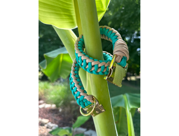 Infinity Braid in Teal & Light Tan - Handmade Dog Collar