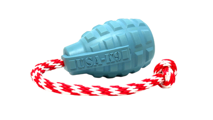 USA-K9 Grenade Shaped Rubber Dog Toy - Chew, Treat Dispenser & Tug Toy | USA