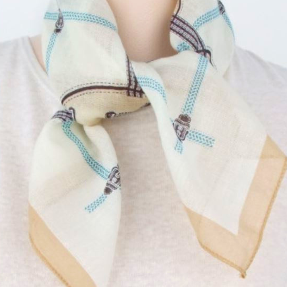 100% Cotton Fashion Square Scarf Made in Korea with Design Pattern