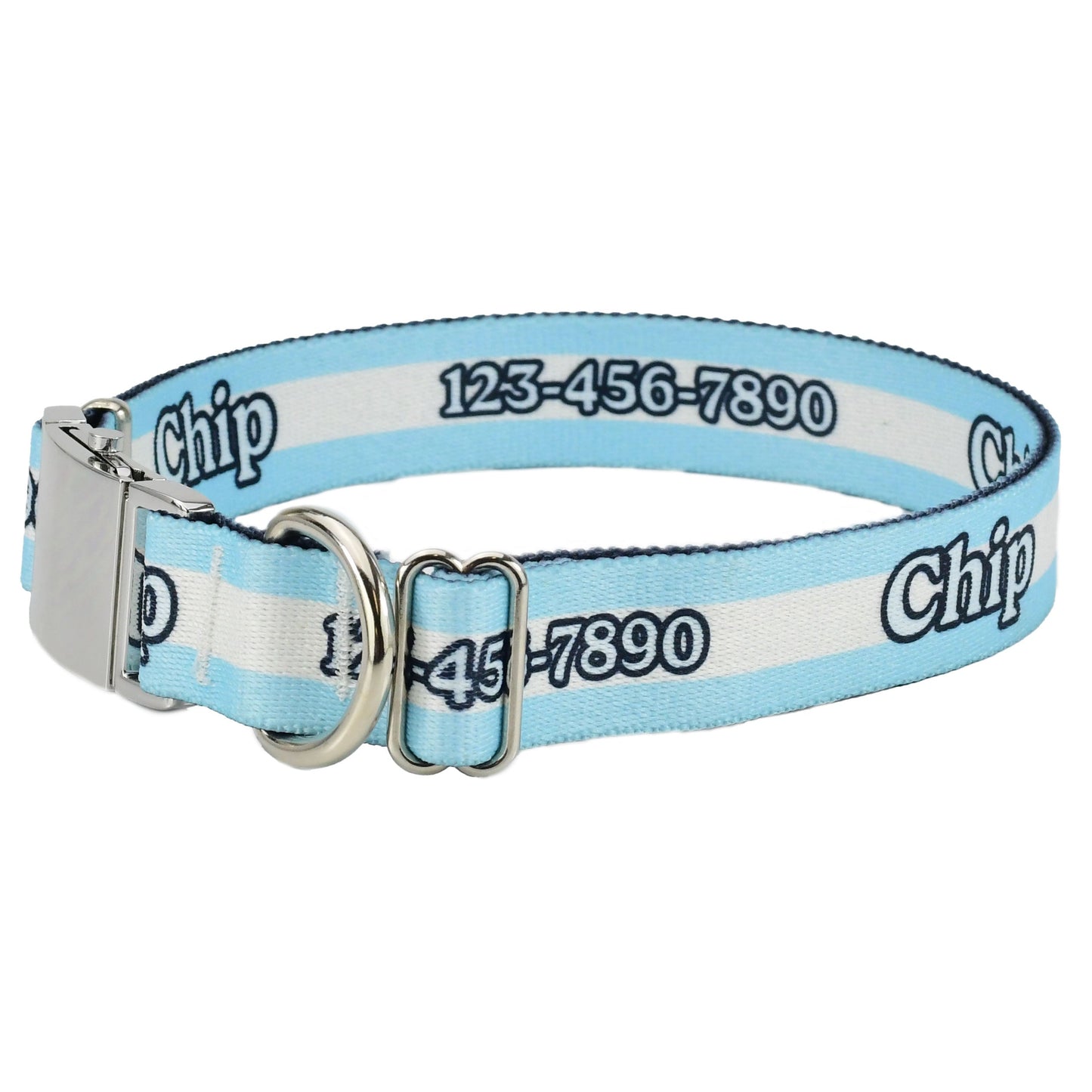 Personalized Light Blue Mighty Stripes Dog Collar