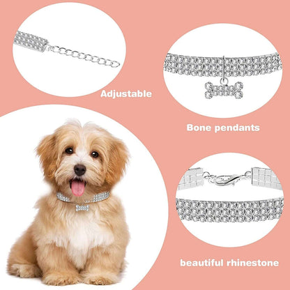 3-Piece Bling Rhinestones Pet Collars Glitter Pendant Dog Collars Adjustable Crystal Cat Collar Elastic Pet Necklace for Small Pet Cat Dogs Puppy (White)