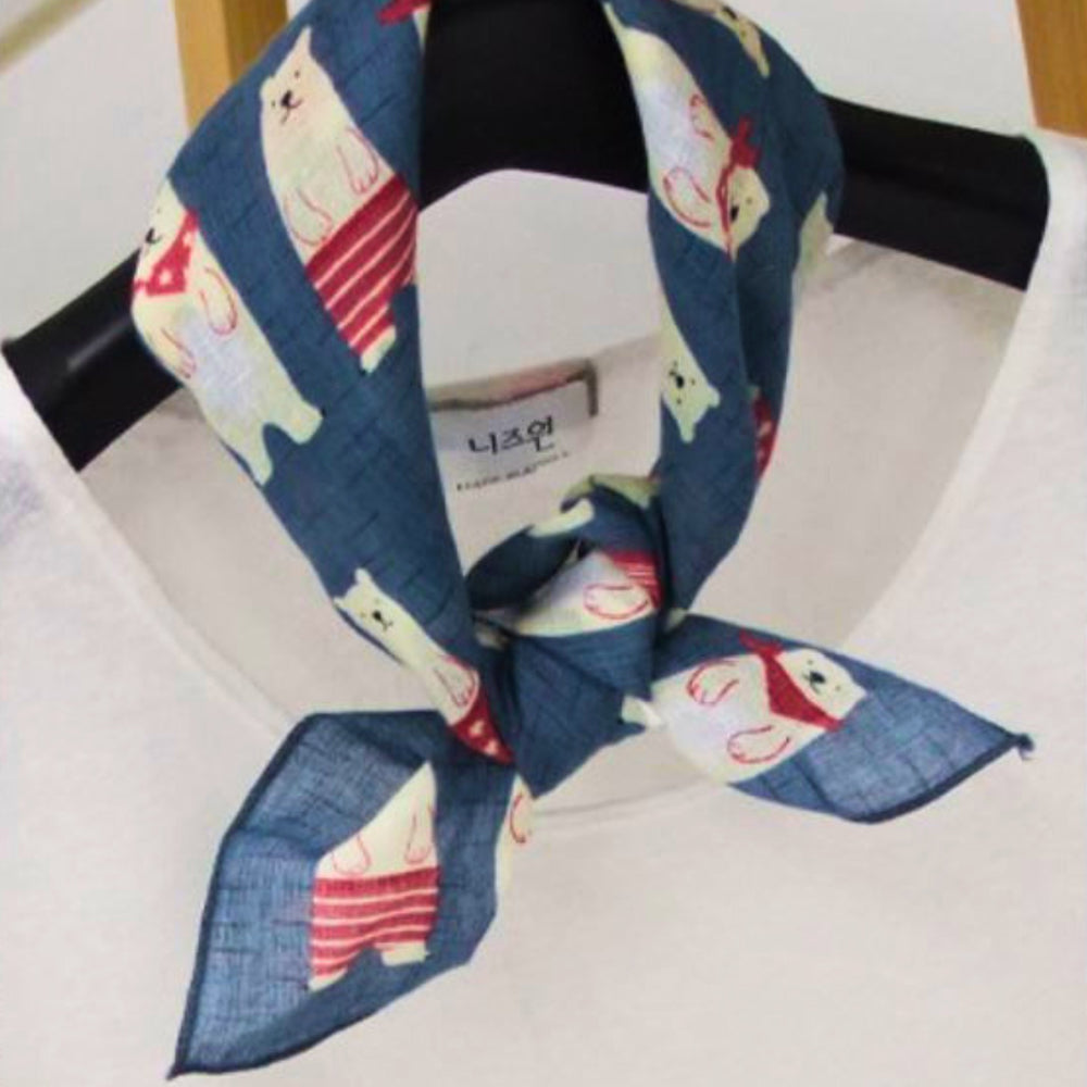 100% Cotton Fashion Square Scarf Made in Korea with Design Pattern