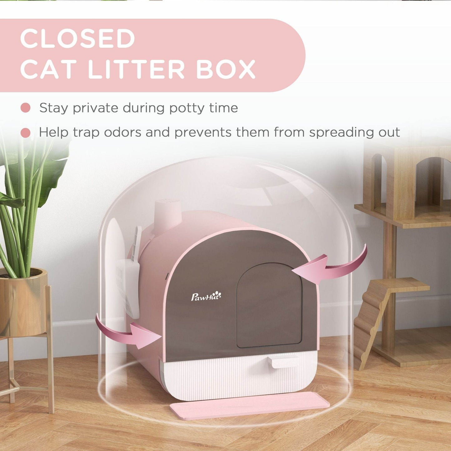 Pink Covered Cat Litter Box with Odor Filter - Complete Privacy Kit with Tray, Scoop & Mat | Compact Hooded Litter House