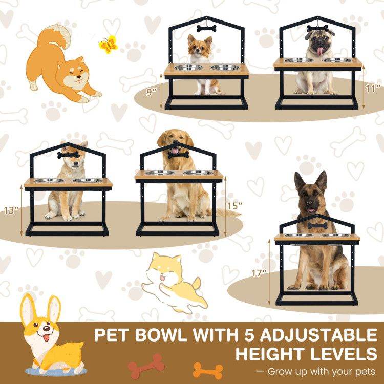 Adjustable Elevated Dog Feeder with 5 Height Settings - Premium Raised Pet Feeding Station with 2 Large Stainless Steel Bowls