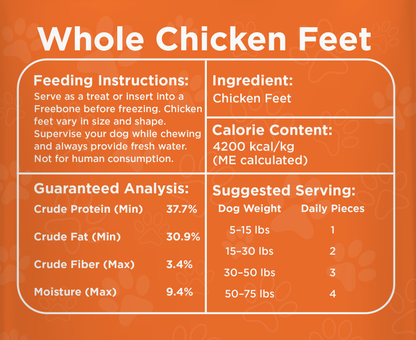 Freezbone Whole Chicken Feet Dental Treats for Dogs - Human Grade - Single Ingredient