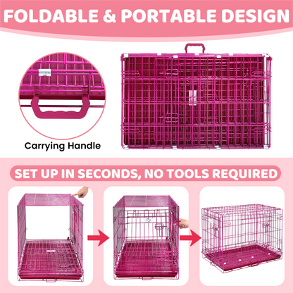 24-42" Collapsible Pink Dog Crate RED24-42