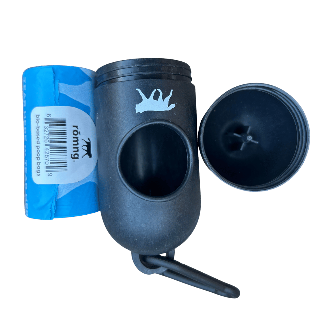 bio-based dog poop bags + bamboo dispenser