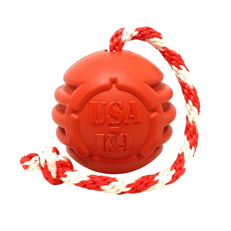 USA-K9 Stars and Stripes Ultra-Durable Durable Rubber Chew Toy, Reward Toy, Tug Toy, and Retrieving Toy - Red